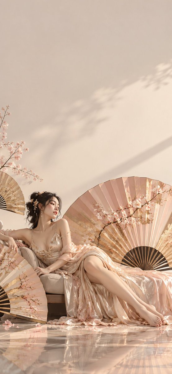 HuanAIart's tweet photo. 壁纸系列｜折扇艺术 × 东方性感

一把折扇，也可以很风情。

这次创作了 4 张「折扇艺术 × 东方性感」手机壁纸。

月下红绡、雨夜庭院、粉樱梦境、日光花影。

我想把东方的含蓄、柔美与一点点暧昧的性感，藏进扇面与光影之间。

4 张里面，你最喜欢哪一张？ https://t.co/axKW0MrhHR