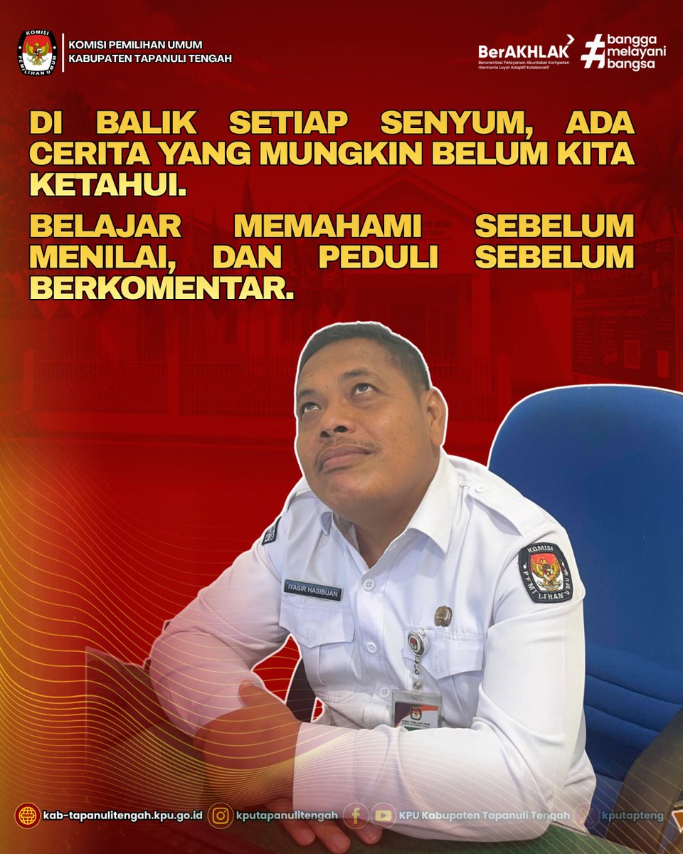 kpu_tapteng's tweet photo. Jangan jahat di tempat kerja, ya! Daripada saling mempersulit, lebih baik saling membantu dan meringankan.

Dengan menjunjung tinggi akhlak dan integritas, mari bersama-sama menciptakan lingkungan kerja yang suportif, harmonis, dan penuh energi positif. https://t.co/tKgKhYM4CH