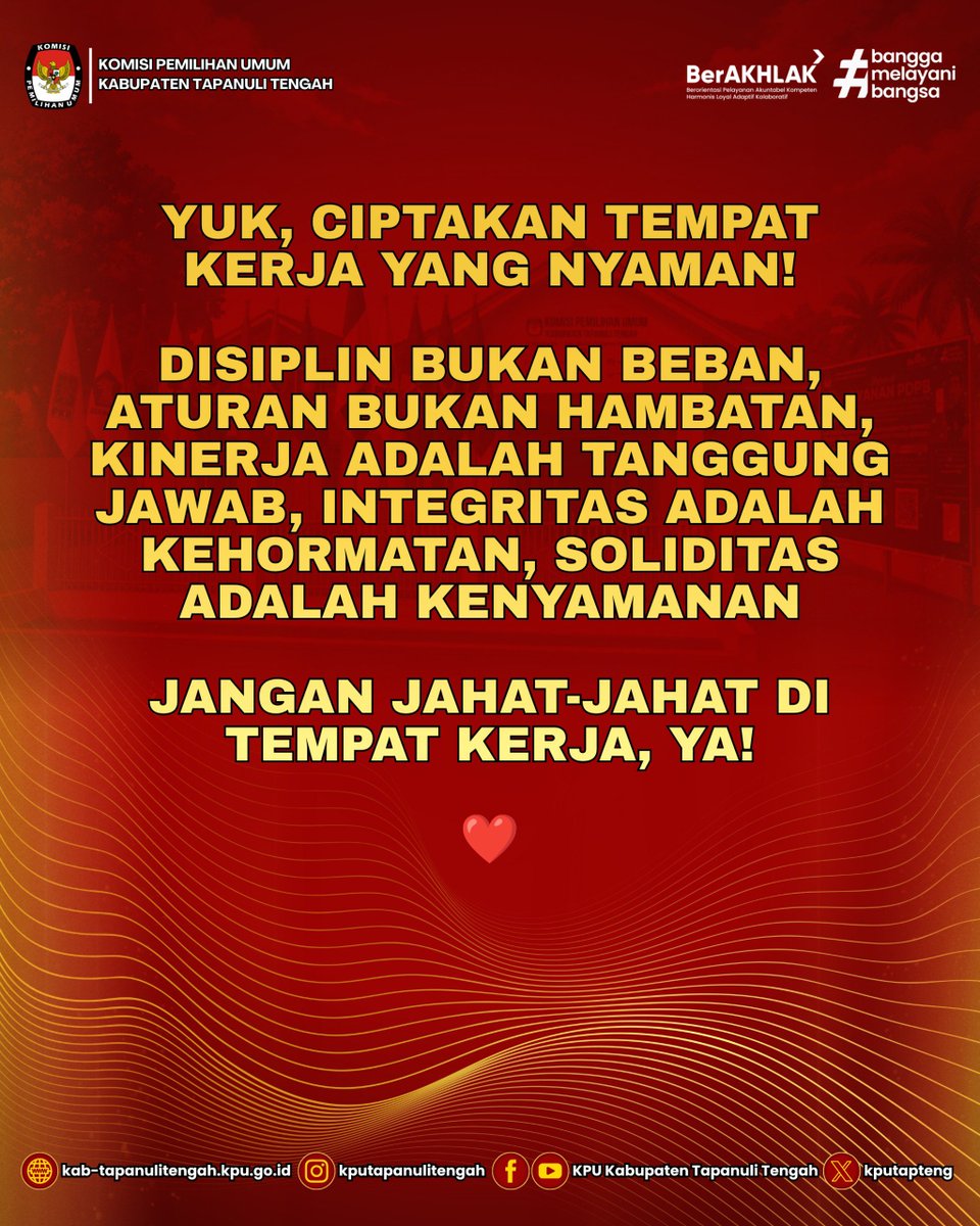 kpu_tapteng's tweet photo. Karena tempat kerja yang baik bukan hanya tentang menyelesaikan pekerjaan, tetapi juga tentang bagaimana kita memperlakukan satu sama lain. https://t.co/uqSv2jqsVM