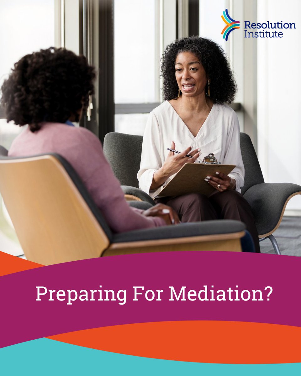 ResolutionInst's tweet photo. Three useful questions to consider are:

What are the issues I most need to discuss?

What information will help explain my perspective?

What would a workable outcome need to address?

Learn about mediation | https://t.co/hylZMwTK0D https://t.co/1MlBVTxDli