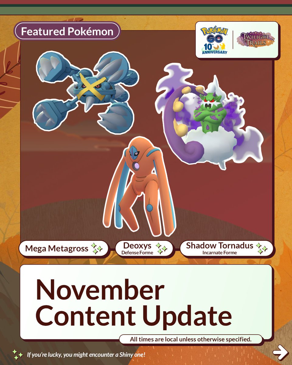 PokemonGoAppIN's tweet photo. Trainers, get ready to take a walk on the wild side in November with #PokemonGO! 🌄🤩

The content update for November is filled with adventures like GO Wild Area 2026: Global, Into the Wild, Twilight Wishes, and more! https://t.co/7V8Ifr0a1E