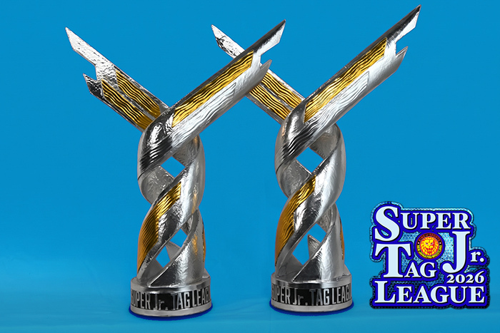 njpwglobal's tweet photo. The teams in Super Jr. tag League this year will be vying for brand new prizes!

Take a look at the new for 2026  #njsjtl trophies!

https://t.co/lP9gYKip4y

#njpw https://t.co/48kMqa40mr