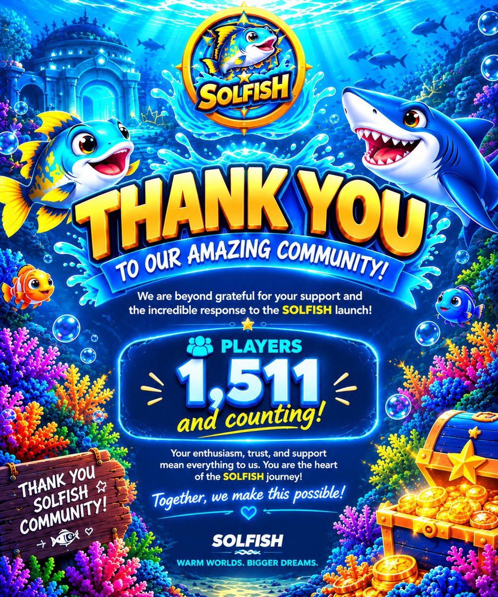 solfishofficial's tweet photo. 💙 1,511 PLAYERS AND COUNTING! 🎉🌊

Thank you, SOLFISH community, for making our launch amazing! Your support means everything, and we're just getting started. 🚀

Let's keep growing together! 🐠

🌐 Website: https://t.co/6fn1wPXjTM
🌐 Discord: https://t.co/DM1d77CoyZ

#SOLFISH https://t.co/v1Ah71PxhN