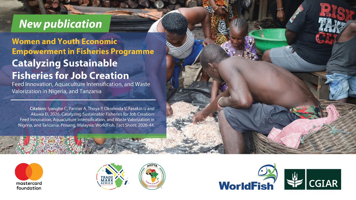 WorldFishCenter's tweet photo. A new WorldFish fact sheet explores how fish feed innovation, more productive aquaculture and turning waste into useful resources can support sustainable fisheries and new economic opportunities in Nigeria and Tanzania.

📘 Read the fact sheet: https://t.co/3L0y31Hq3M

#WorldFish #Aquaculture #SustainableFisheries #YouthEmployment #GenderEquality