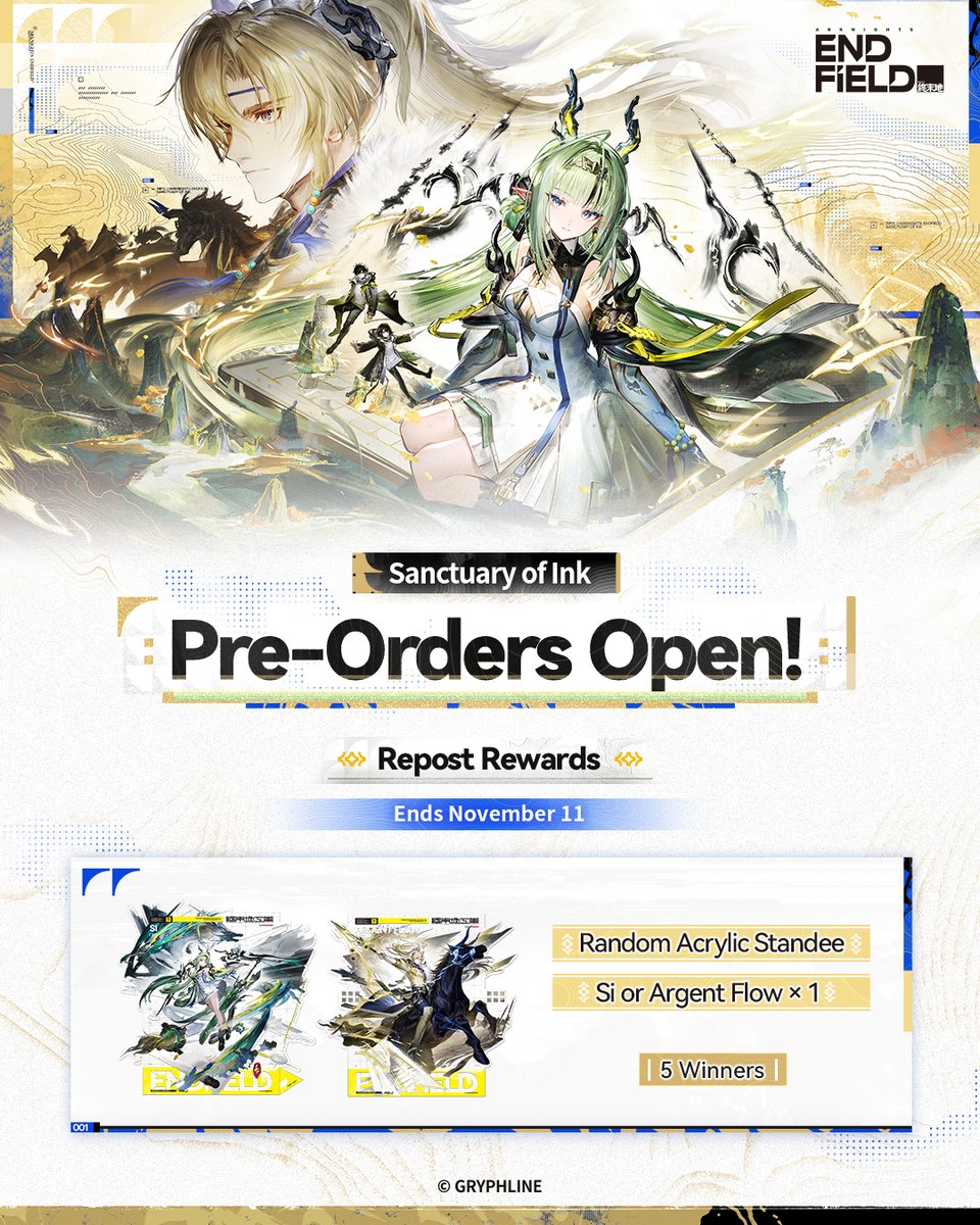 GLStore_EN's tweet photo. New merch on!

#ArknightsEndfield [Sanctuary of Ink] series merch is open for pre-order!

Pre-Order Link: https://t.co/Wnl6Ilni6g

Follow and repost for a chance to win a free standee before November 11! 5 winners will be selected!
View the images below for more info. https://t.co/4PoDX81OdU