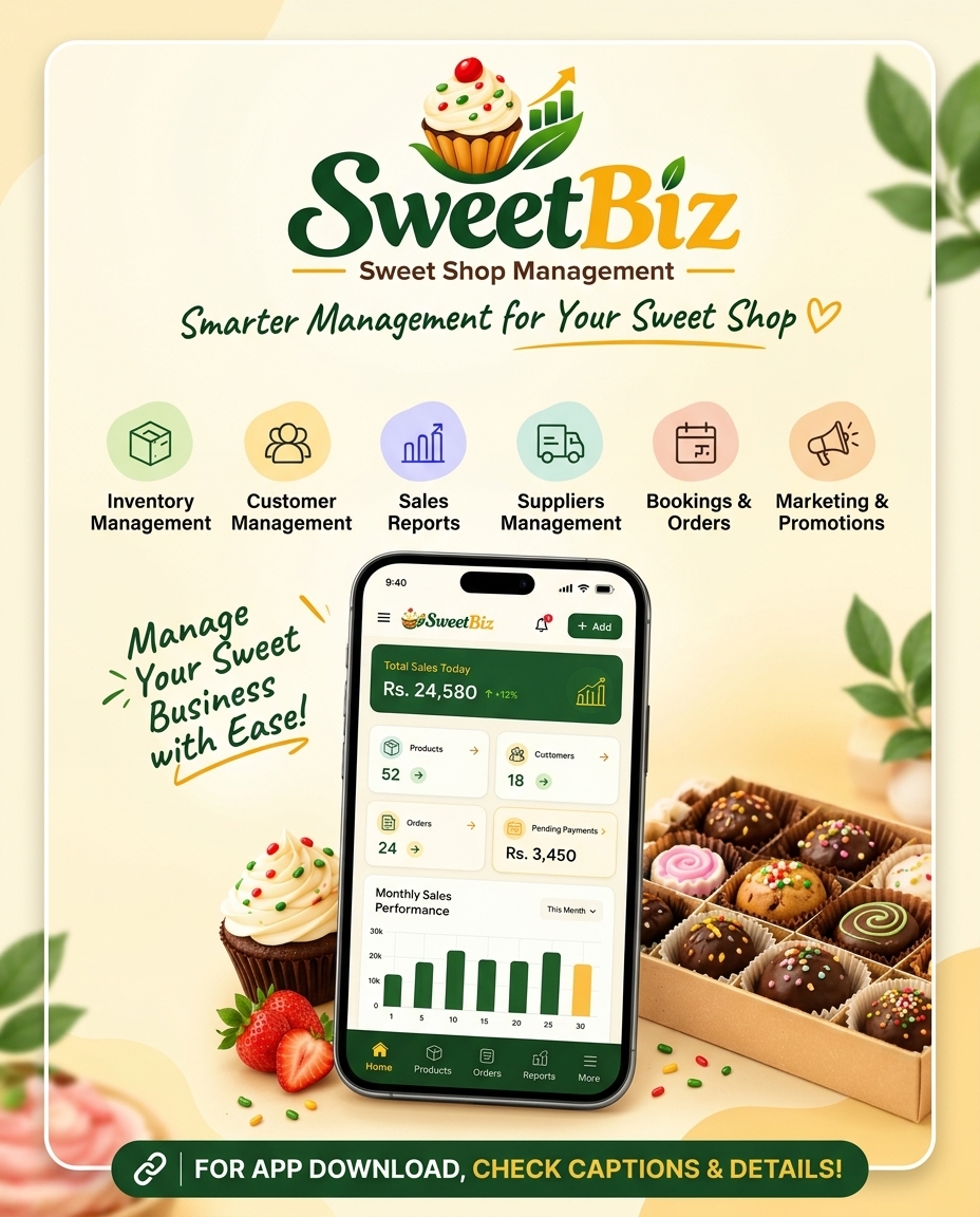 nets_tech's tweet photo. 🍬 Running a sweet shop?

Manage billing, inventory, customer orders, and sales reports with SweetBiz – Sweet Shop. Keep your daily business operations organized with one handy app.

📲 Download now:
https://t.co/1z5q37Grk4
#SweetShop #POSSoftware https://t.co/OsHPSsSH82