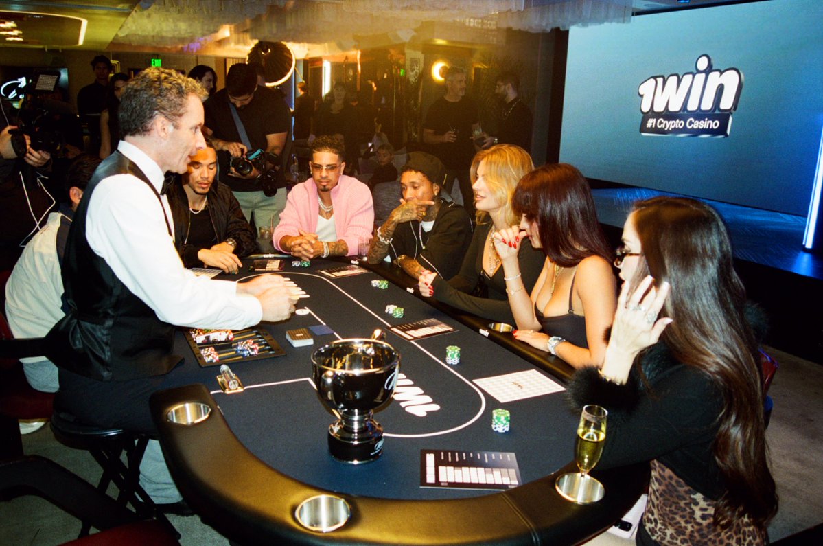 AnnaVIP1win's tweet photo. Quite a lineup at our poker table  

Tyga, Diplo, Jon Jones, Nate Diaz 
Nina Drama, Natalia Marion and Ryan Garcia!  

A few moments from our @1win VIP tournament

Who’s missing? https://t.co/IWPC9ffbpq