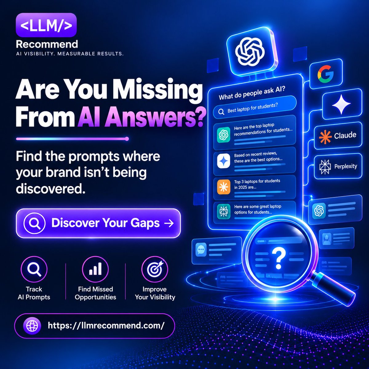 llmrecommend's tweet photo. Are You Missing From AI Answers? Your Competitors Might Not Be! 

https://t.co/X3tp6z9qPO

#LLMRecommend #AIVisibility #ChatGPTSEO #LLMSEO #AEO #GEO #GenerativeEngineOptimization #AnswerEngineOptimization #AISearch #ChatGPT #Gemini #Claude #Perplexity #BrandVisibility #SEO2026 https://t.co/D6mnWagNmH