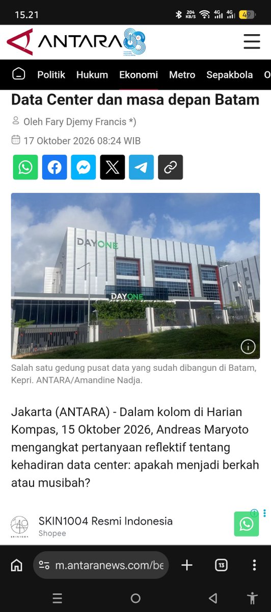 terus_siapa_05's tweet photo. Batam punya peluang buat jadi salah satu titik penting perkembangan AI di Indonesia. Investasi data center seperti ini menarik buat masa depan ekonomi digital kita ๐ฎ๐ฉ #DataCenterBatam
https://t.co/wRZve5bl5g https://t.co/q2NXkVBdfJ