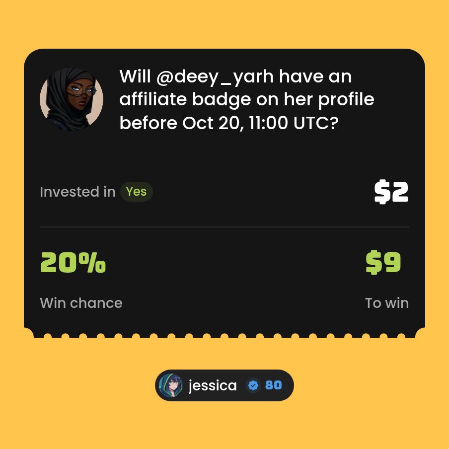 jayseeonsol's tweet photo. i might’ve just donated on @duel_duck 🫪

yesterday afternoon, i created this duel:

will @deey_yarh have an affiliate badge on her profile before oct 20, 11:00 utc?

with the way people on CT have been getting affiliate badges lately, i thought deeyarh could be next.

but look at where we are now…

just 2 hours left until the deadline and she doesn’t have one yet.. and everyone else seems to be betting against me 😭

atp, i’m starting to wonder if i was cooking or just being delusional all along.

can a miracle still happen, or am i taking this L? 💀

let’s see how this one ends 🐣