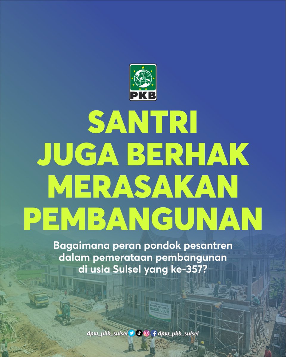 dpwpkbsulsel's tweet photo. Momentum Hari Jadi ke-357 Sulawesi Selatan menjadi catatan penting bagi Fraksi PKB. Pembangunan daerah diharapkan tidak hanya berfokus pada infrastruktur umum, tetapi juga menyentuh sektor pendidikan keagamaan, khususnya para santri dan pondok pesantren di seluruh penjuru Sulsel. https://t.co/hJfFjnwjgr