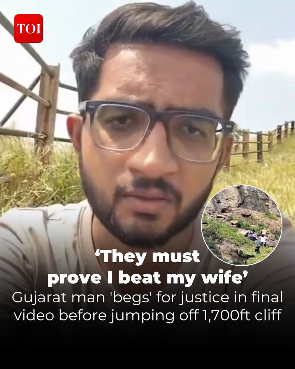 jyotiTpandey05's tweet photo. Vishwaraj Gohil jumped off a cliff after recording a 13 min video. We need to tell these young men that it doesn't matter to anyone. You die like this and your wife will fight for your life insurance and other benefits. https://t.co/wfkiCQMGf9