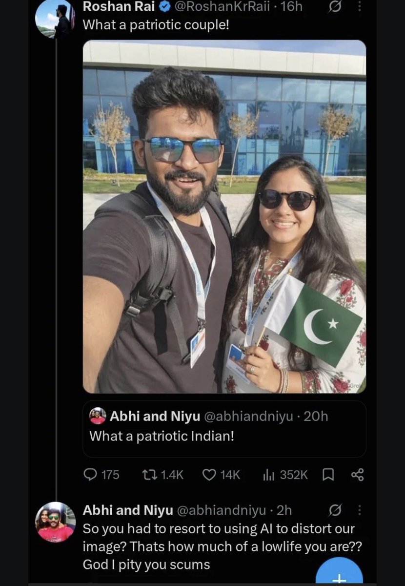 RoshanKrRaii's tweet photo. This is the most hilarious shit you will come across today.

Pic 1 : Spread edited, morphed picture to demean an Indian, call him Pakistani

Pic 2 : Get called out but ignore instead of apologising and deleting 

Pic 3 : Get the taste of your own medicine, immediately start crying 

Pic 4 : Delete the post after getting treatment in your own language.

Now you know how to fight these shameless lot.