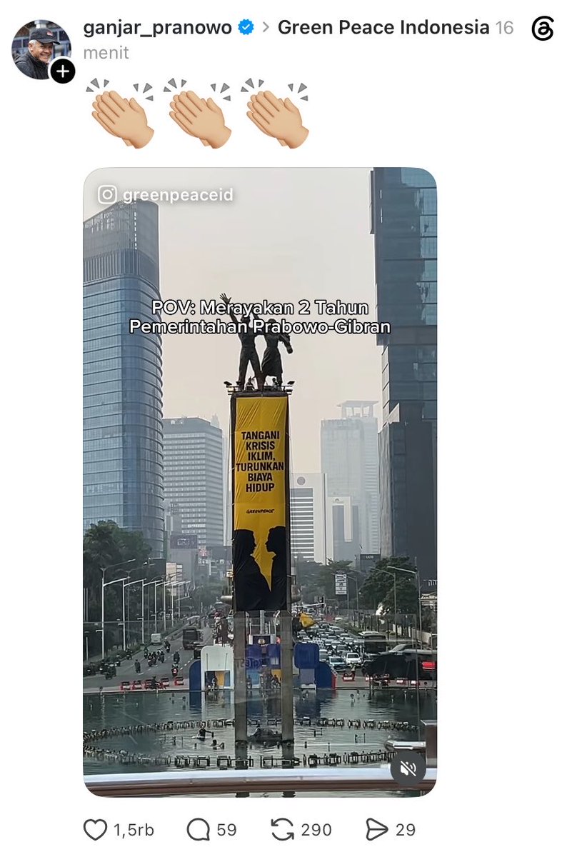 itszweedy's tweet photo. Pak Ganjar Pranowo ikut ngasih apresiasi ke Green Peace dengan ngasih emotikon tepuk tangan 👏🏻👏🏻👏🏻👏🏻👏🏻

#demo https://t.co/TaVA35Jcc8