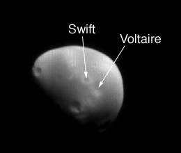 Z_is_key's tweet photo. Day 44 of posting a fact about the Solar System's moons until the natural satellite counts of a giant planet increases.

Fact #44: There's two craters on Deimos named after authors who predicted the existence of Martian moons in their literature before their discovery.
#Astronomy https://t.co/3QZGwtP7UC