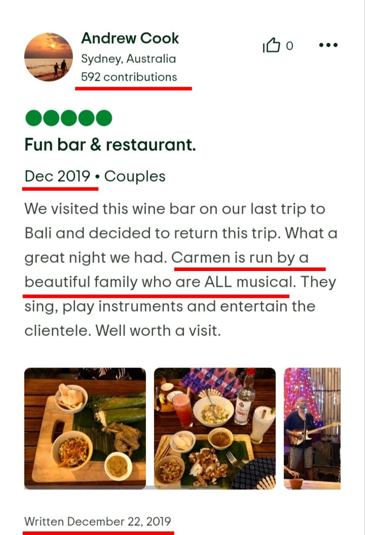 2803nwho's tweet photo. sekalian faka ini, banyak yang masih belum tau kalau nama "Carmen Wine House" itu sudah ada jauh sebelum carmen debut, bahkan jauh sebelum menjadi traine.

Beberapa ulasan sejak tahun 2019
SC: TRIPADVISOR https://t.co/mH5lpFo4c4