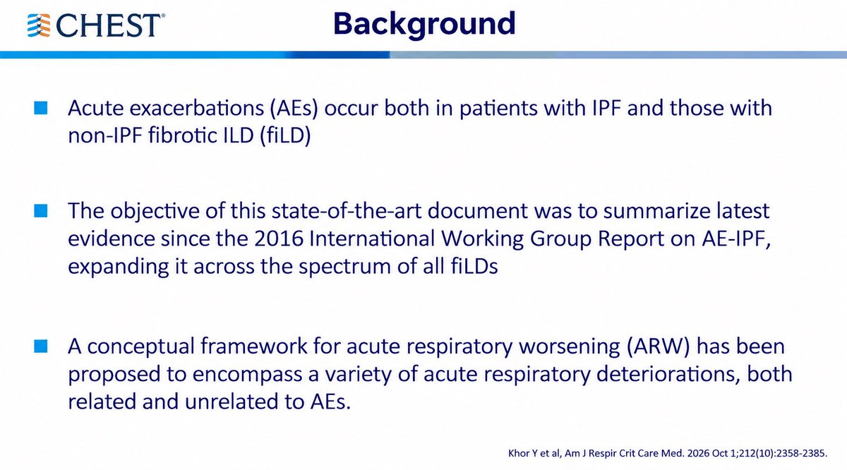 georgepapadapol's tweet photo. ¿Qué hay de nuevo en exacerbaciones agudas de #IPF y otras #ILD fibróticas? Una revisión del estado del arte en #CHEST2026
Criterios, clasificación y abordaje https://t.co/I6atYdQoDA