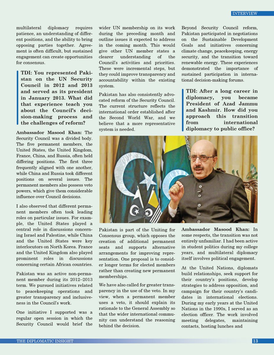 Masood__Khan's tweet photo. October 19, 2026: An exclusive interview with Ambassador Sardar Masood Khan, was published in @DiplomaticIns  The Diplomatic Insight's October 2026 edition.
https://t.co/AKOeQScWJt https://t.co/3Zq4PmiPeq