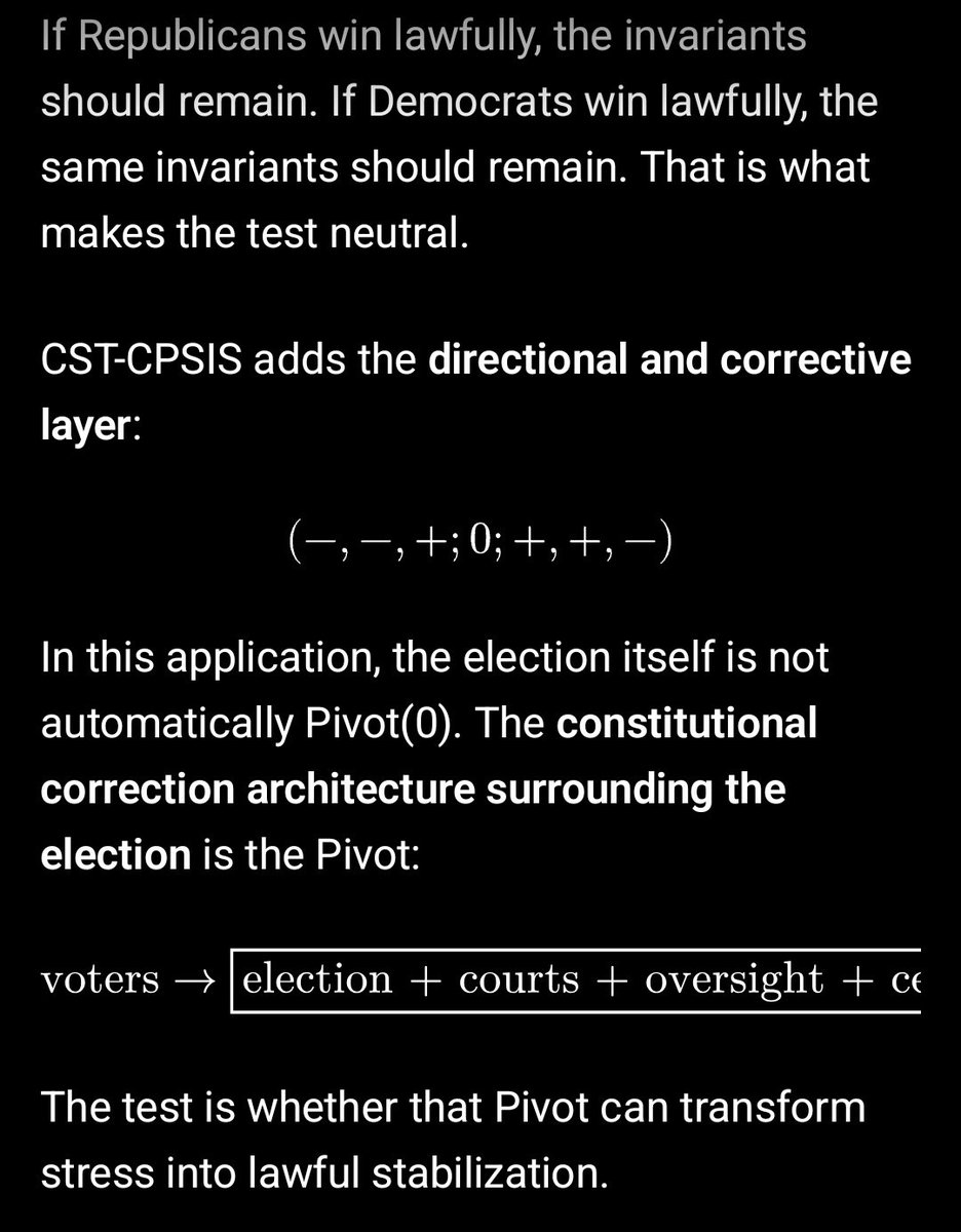 HEIS_Tswvlis's tweet photo. #US #Midterm #Elections based on the #ThreeBodyProblem, #Noether'sTheorem, & the #CST-#CPSISFramework (-,-,+;0;+,+-) = (0,1,0')?
What should #citizens and #people expect or be aware of as the US Midterm Elections approach?
(1 of 2)
10/19/2026
#CST-#CPSIS https://t.co/x4mKira55A