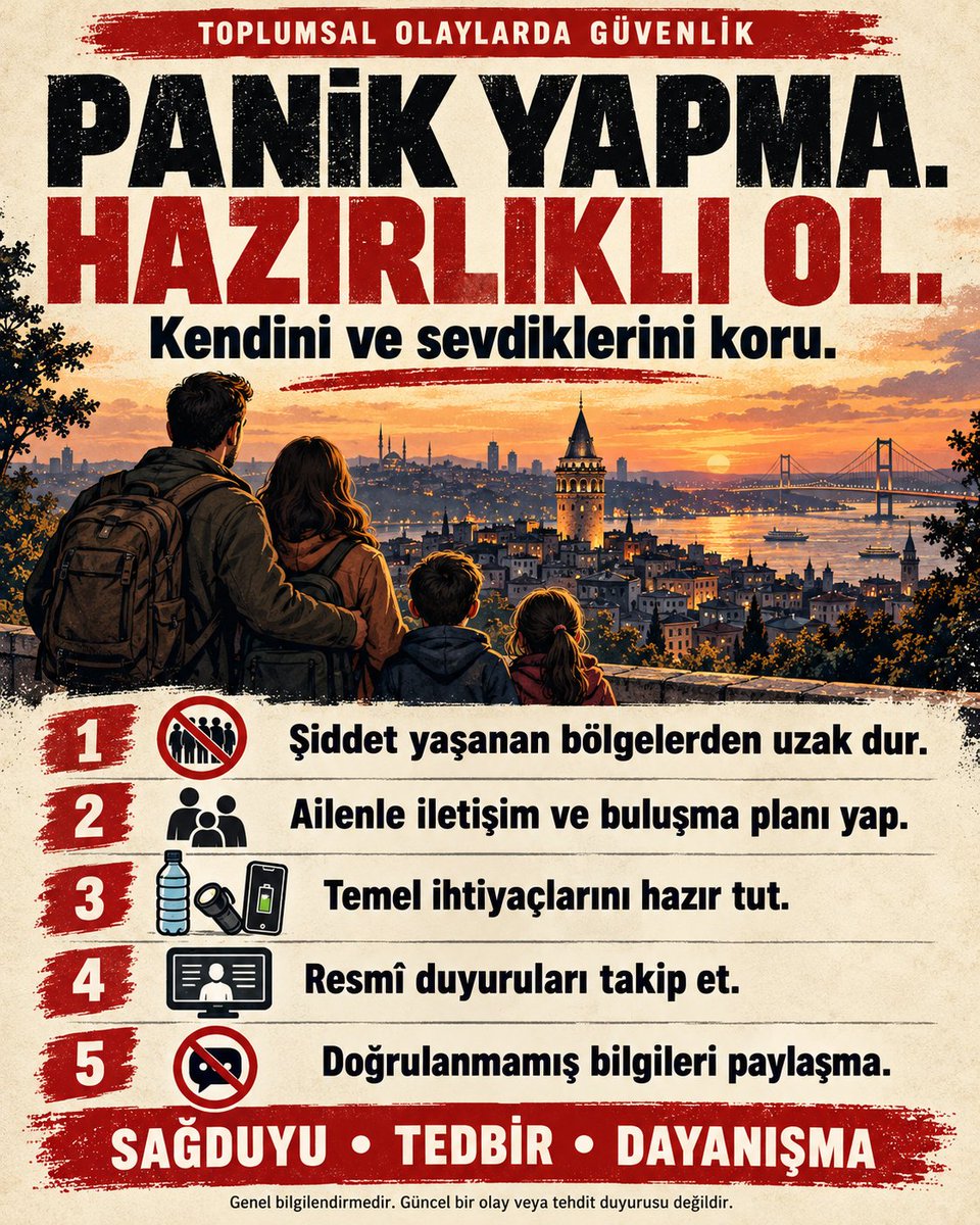 Kehf_tekI_iz's tweet photo. SOKAKLAR KARIŞISA 
SEN-DE KARIŞMA!

Panik yapma. 

Hazırlıklı ol. 

Kendini ve sevdiklerini koru.

Devletine güven https://t.co/tVruVZ09Vs