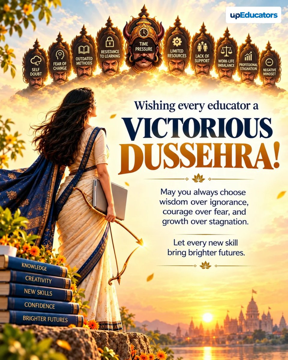 upEducators's tweet photo. Wishing all the inspiring educators a Victorious Dussehra! 🌟

#HappyDussehra #Dussehra #upEducators #TeachersOfIndia #Educators #TeacherLife https://t.co/WZcHA8xbtR