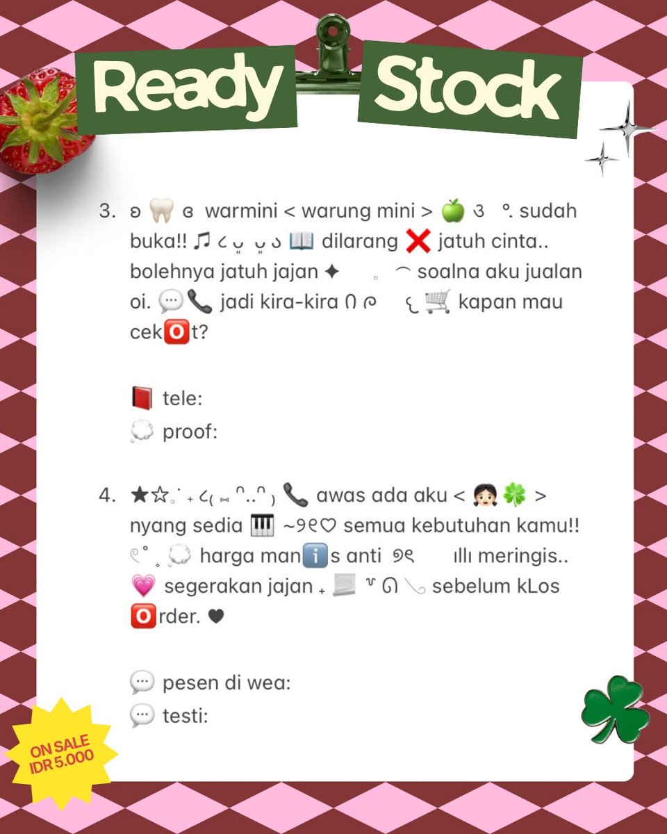 WhimsyHall's tweet photo. Boleh tolong bantu repost? 감사!!  ☆★

 ᭢᭡       ✦      𓈒  Ready stock ( WORDING
PROMOSI &amp; PAYMENT ) // 🍏📞 
IDR 5.000 ★ @.grab𝗇͟𝗈͟𝗐⠀⠀𖣁 ♥︎     DM or
https://t.co/lDF1mOTymh   ....  < QRIS ONLY > 

⭐⠀💧꒪ ̩̩͙◟ ͜⠀#zonauang #bealanja ¿ ♡♥︎ https://t.co/yod760RTME