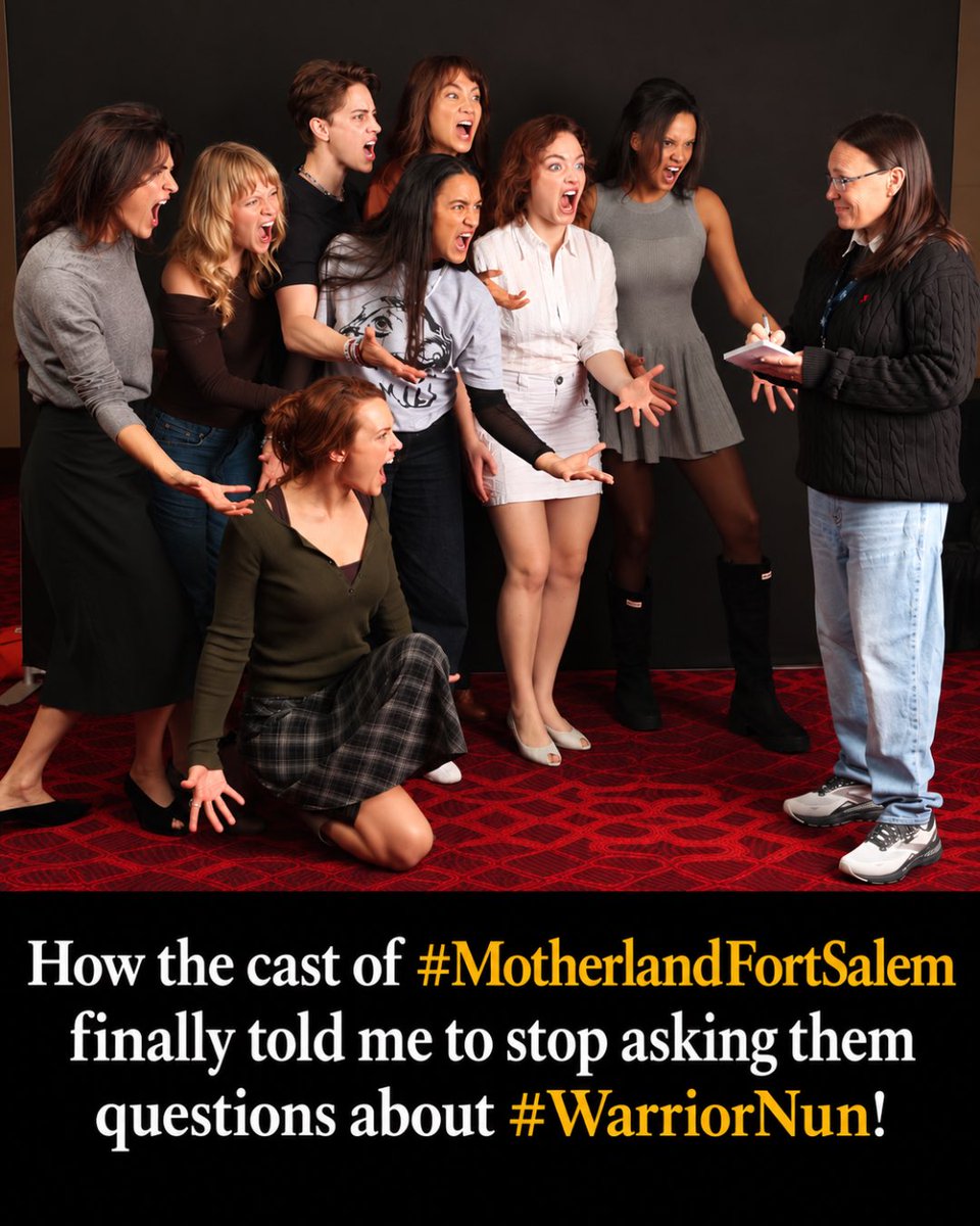 ufcfan4life2's tweet photo. How the cast of #MotherlandFortSalem finally told me to stop asking them questions about #WarriorNun! #OCSNewsletter #CityDrop https://t.co/9cpT03jW5X