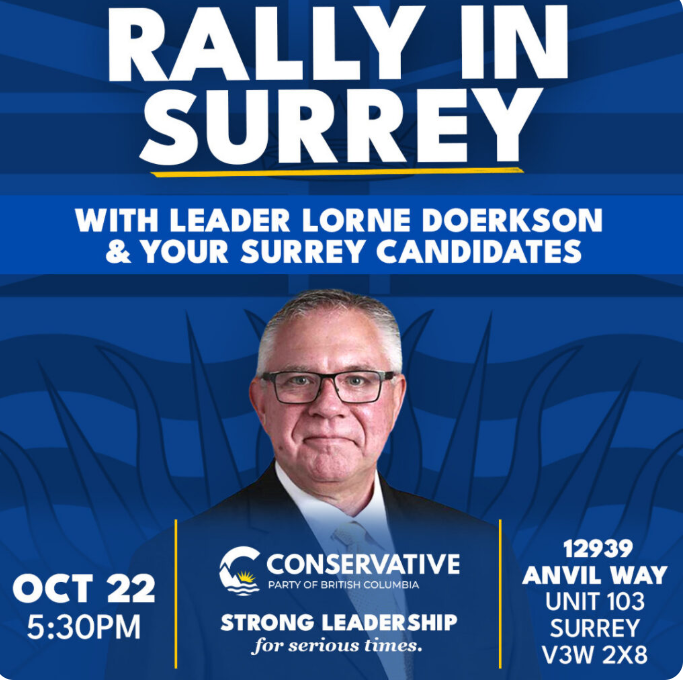 MeganKnightBC's tweet photo. 🚨 ALERT: ADDRESS CHANGE 🚨

Join BC Conservative Leader Lorne Doerkson and your Surrey candidates on October 22 at 6:00 PM.

NEW LOCATION:
12939 Anvil Way, Unit #103 Surrey, BC
Please note the updated address. We look forward to seeing you there!

Strong leadership for serious times.
Link to register: https://t.co/Y7Co3PQngH