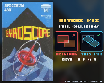 SpectrumAndRet1's tweet photo. Gyroscope - Hitbox fix + OPQA keys -ZX Spectrum-: https://t.co/h34ONtJDNQ https://t.co/eW4EPrEBp0