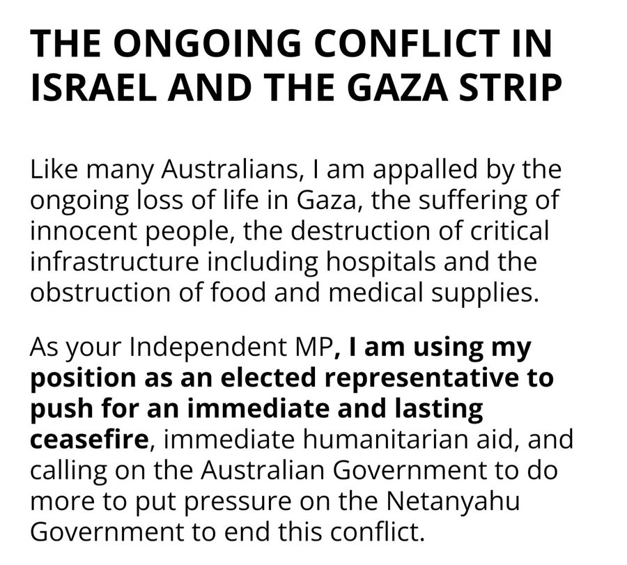 JJKALE2's tweet photo. Helen Haines was one of the best. Here she is pleading the @AlboMP's govt: 

"I am appalled by the ongoing loss if life in Gaza. I call on the Australian govt to do more to put pressure on the Netanyahu govt to end this conflict." 🌹

(Thank you @Bitcoinfinity for this quote) https://t.co/ryfPeFPQJj