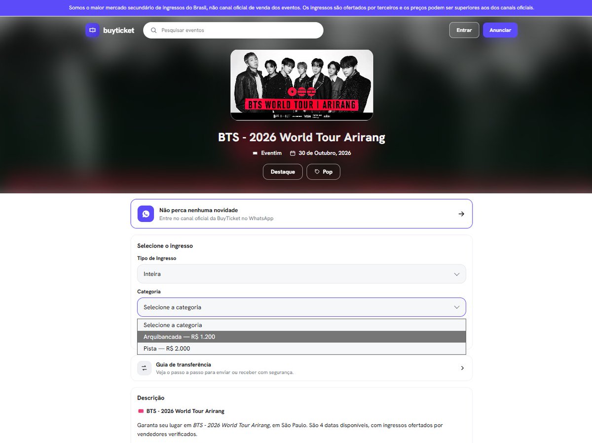 Shopiasouza09's tweet photo. 🚨 VENDO INGRESSO BTS 💜
ARMY, infelizmente eu e minha mãe  não  vamos conseguir ir e estamos  vendendo meu ingresso para os dias 28 e 31 de outubro. 😭💜!!
+55 21 98477‑4192
✨ Setor: Arquibancada e pista 
✅ Ingresso em meu nome
✅ Chama no direct para mais inf https://t.co/EslbZCYIah
