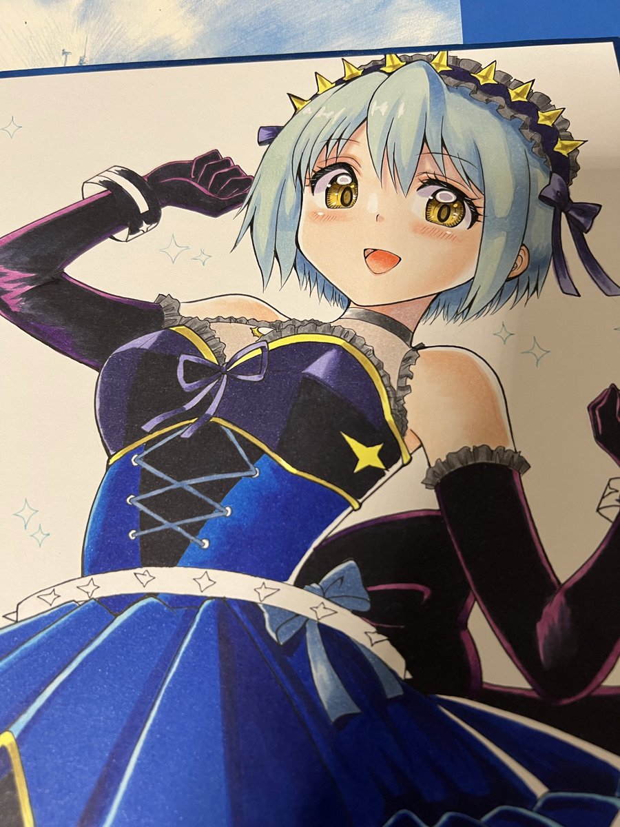 meow_nyanko_tan's tweet photo. 着々とアノマリアさやか‼️

ちなみに色紙のサイズは
中サイズ(18センチ×21センチ)

青って何色あるんだろ😂 https://t.co/34LNSQpqKc