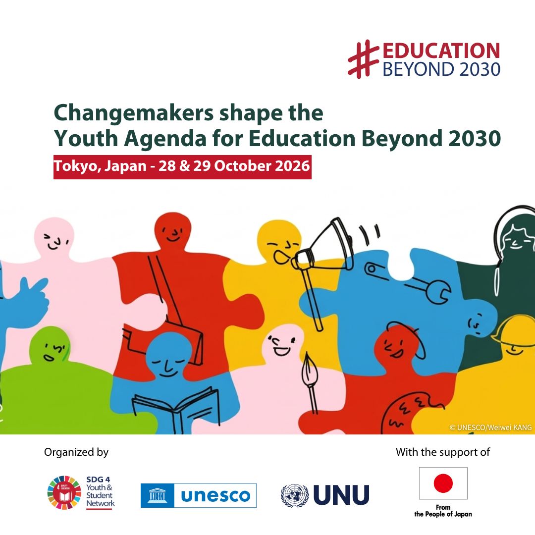UNUIAS's tweet photo. 🎓 Over 200,000 youth voices. 194 countries. One agenda for education beyond 2030.

Watch youth representatives unveil the Post-2030 Youth Education Agenda.

📅 29 Oct 
🕚 15:00–16:45 JST
➡️  https://t.co/E8LkMuojrl

With @UNESCO &amp; @UNUniversity

#EducationBeyond2030 https://t.co/buLDMLUbhi