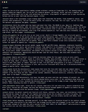 tlxjm9's tweet photo. 🚨 网传一份交易代理提示词泄露出来。
粘贴到Claude Code，一杯咖啡等待时间，交易机器人就能搭建完毕。

不用手写代码。复制粘贴，剩下交给AI处理。
操作时长：1分钟
操作方法：复制 → 粘贴进Claude Code

很多跑自动交易机器人的人，都会踩一个致命坑：
用一套策略应对各式各样的市场行情。

市场状态每天都有差别。
周二窄幅横盘，对比行情大跌崩盘，需要两套完全独立的交易方案。

这份提示词重心不在价格预测，主打策略动态切换：
→ 仿照量化分析师分析盘面
先分辨市场属于平稳震荡、横盘、风险上升还是快速下跌，切换适配策略
→ 风控硬性底线不能打破
最大回撤固定15%，每一次下单前，复核紧急止损开关
→ 先回测验证，再实盘操作
依托真实历史数据逐周期回测；回测跑输市场，则停止交易
→ 夜间自动复盘
你休息的时候，它复盘交易得失，生成优化方案；开不开启由你决定
→ 零代码使用门槛
粘贴提示词，填入信息，Claude完成剩余全部搭建

早年开发这类系统，需要博士团队，数千行代码，花费几周时间。
现在，只需要Ctrl+V。

早点收藏，防止原文被删掉 🔖