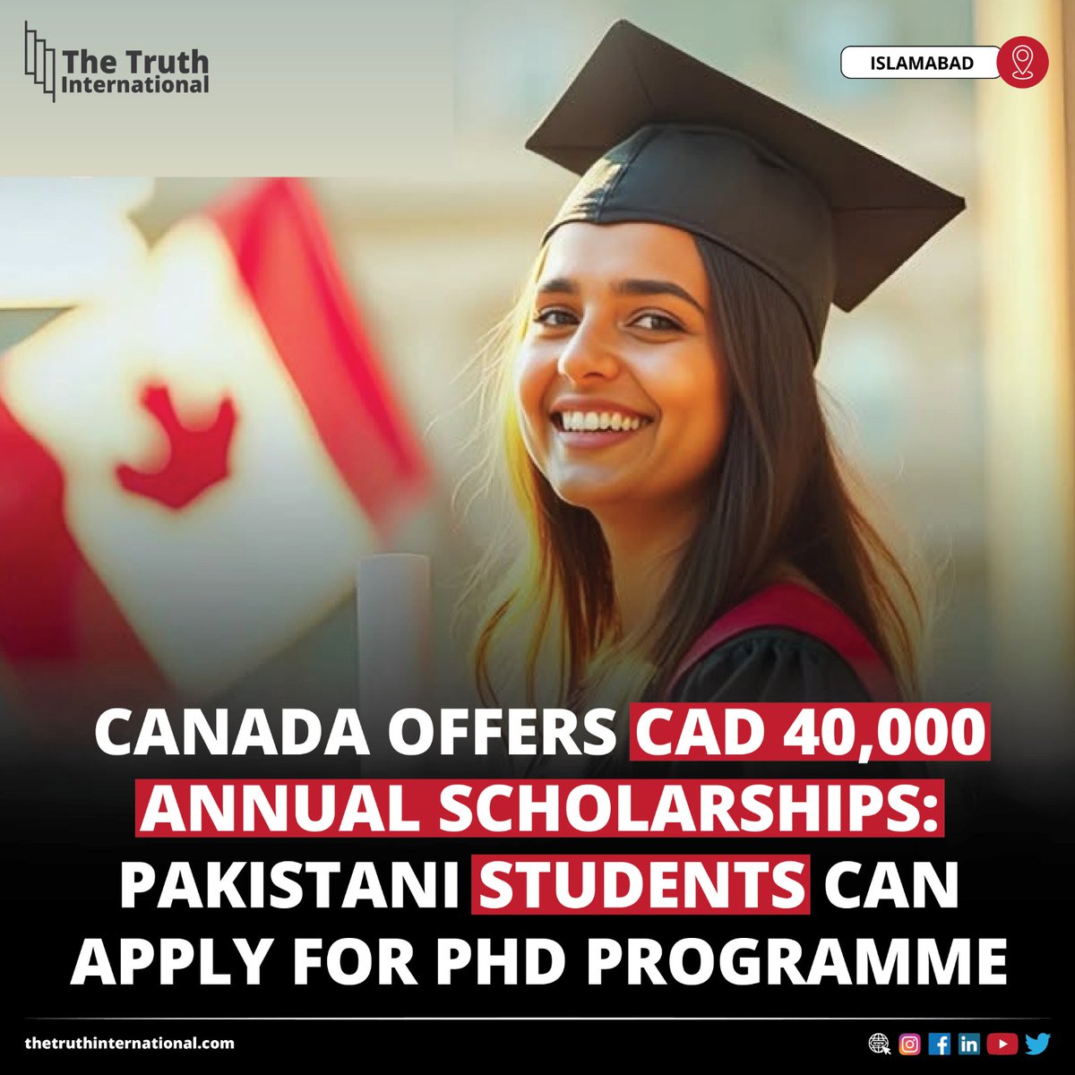 ttimagazine's tweet photo. Canada Offers CAD 40,000 Annual Scholarships: Pakistani Students Can Apply for PhD Programme

Details:
https://t.co/eqruJ15gVU

#Canada #Offers #CAD40000 #Annual #Scholarships #Pakistani #Students #PhD #Programme #Islamabad https://t.co/X3QkWyapfL