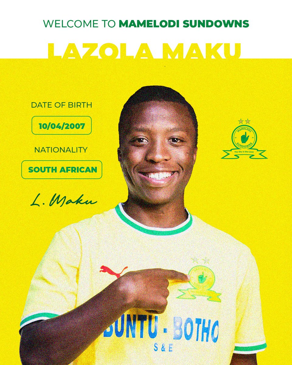 Masandawana's tweet photo. 𝙇𝘼𝙕𝙊𝙇𝘼 𝙄𝙎 𝙔𝙀𝙇𝙇𝙊𝙒 👆

Mamelodi Sundowns are pleased to announce the signing of Lazola Maku! Yellow Nation, let’s give the youngster a proper welcome💛

#Sundowns #WelcomeLazola #NeverStopRising https://t.co/ZcIeL09xdZ