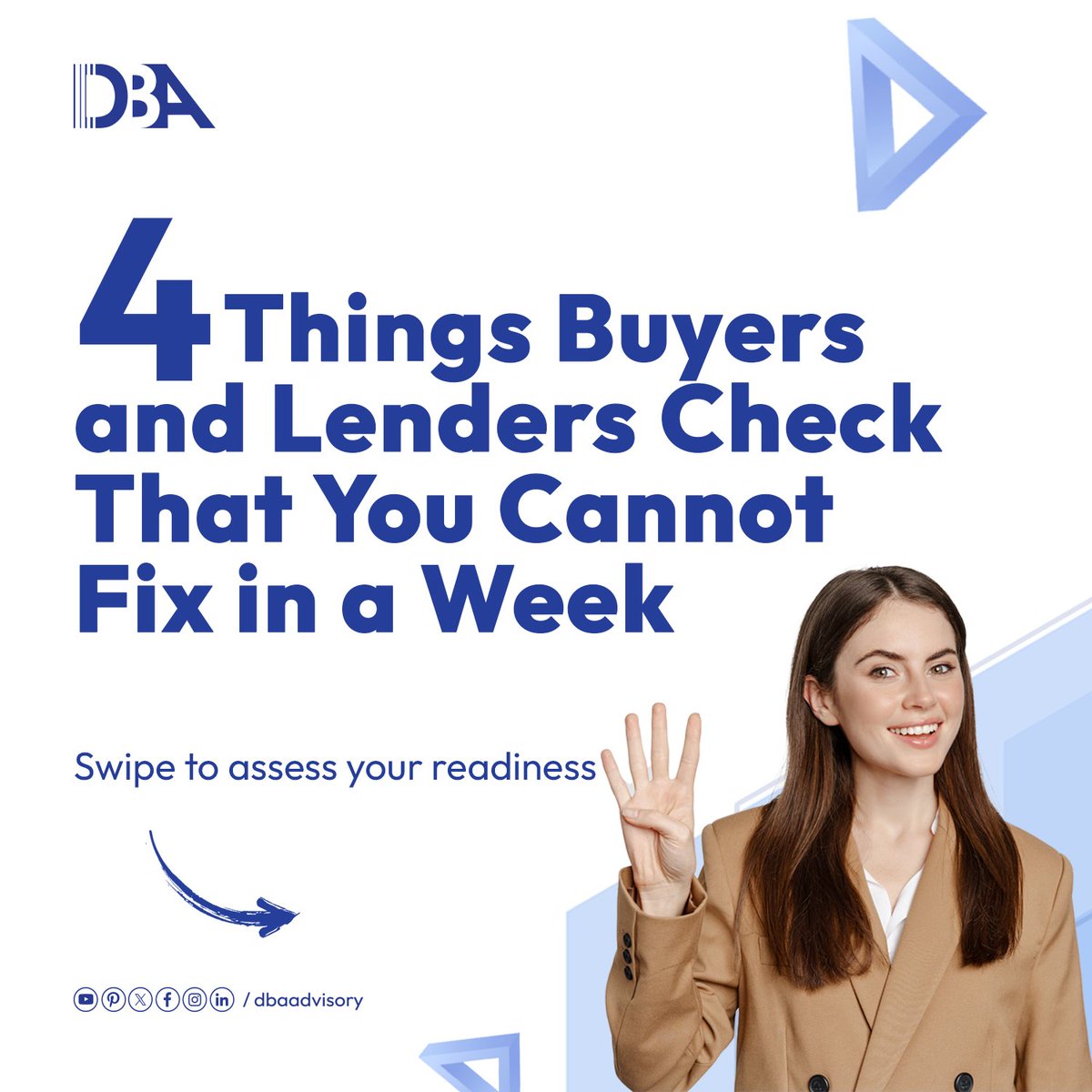 dbaadvisory's tweet photo. Swipe through four checks that reward long-run discipline. Build readiness into how you operate, visit https://t.co/DPZjyT1CGe
#DBAAdvisory #DueDiligence #TransactionReadiness #CorporateGovernance #BusinessContinuity #RiskManagement https://t.co/d45EzywA8a