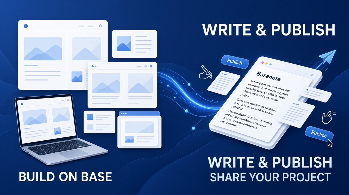 0xbasenote's tweet photo. If you're building a project in the @base ecosystem, you can also use basenote to promote it  completely free,There's no fee. Just write and publish.

Basenote is an onchain article platform built on Base for builders and creators. Share project updates, announcements, tutorials, deep dives, or build-in-public posts directly with the community. Readers discover and engage with your content onchain, and you keep full control of what you publish. Your articles live permanently on Base.

Whether you're launching a new dApp, sharing a product update, explaining your tech, or documenting progress, Basenote gives you a clean and direct way to reach real users and other builders without algorithms or middlemen.

Publishing is free and simple. Write your article, hit publish, and it's live. The more consistently you share, the more visibility you gain in the growing Base ecosystem.

Start promoting your project the right way. Write once and reach the people who actually care about what's being built on Base.

🖋️ https://t.co/oMoGMpxWmk