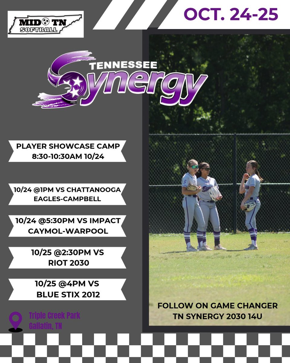 TNSynergy2030's tweet photo. Getting ready for the Mid TN Expo this weekend! 
🥎Saturday
1pm- vs Chattanooga Eagles Campbell 
5:30- vs Impact Caymol-Warpool
🥎Sunday
2:30- vs Riot 2030
4pm- vs Blue Stix 2012
@UTMSoftball @Vol_Softball @VSCCPioneersSB @TNUsoftball @MT_Softball @BelmontSoftball @RacersSoftball https://t.co/Epl6R3vpE6