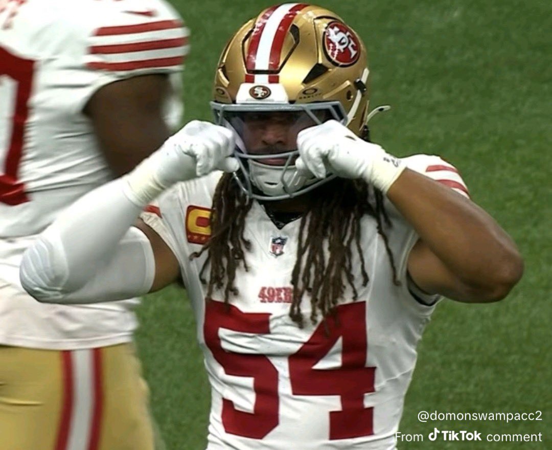 saarreee49's tweet photo. Mood seeing everyone bitch and cry about Fred Warner https://t.co/mYk7Siof5t
