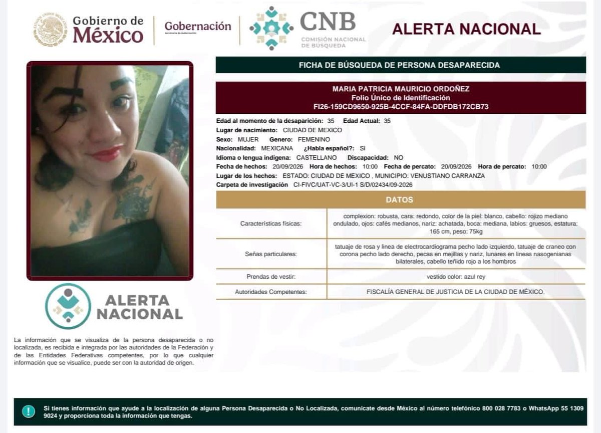 TransitoNeza's tweet photo. 🆘 #BoletínDeBúsqueda | Solicitamos tu apoyo para localizar a #Maria Patricia Mauricio Ordoñez.
Comparte esta publicación. Cualquier información sobre su paradero, comunícate a los números que aparecen en el boletín. https://t.co/PZKBXy8tdv