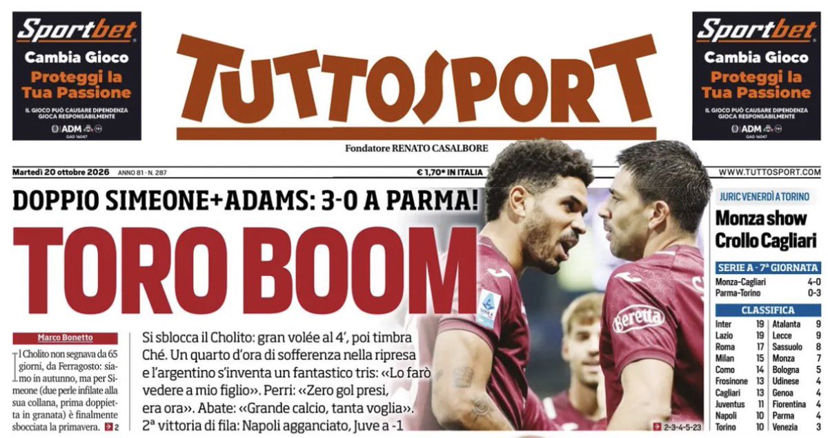Cuore_Toro's tweet photo. 🗞️ 20 Ottobre 2026 |  #rassegnastampa #cuoretoro https://t.co/WPE3VdCacU