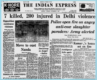 IndiaCrooks's tweet photo. #IndiraGandhi ordered firing on 10L+ sadhus who gathered in #Delhi in 1966 for #AntiCowSlaughter agitation. 100+ sadhus killed but exact casualties suppressed as #NoFreeMedia then. Real face of #Dictatorship!
#NarendraModi is chicken!
#ProtestPolitics
https://t.co/hHgw8wmMu9 https://t.co/dkfPbCAeze