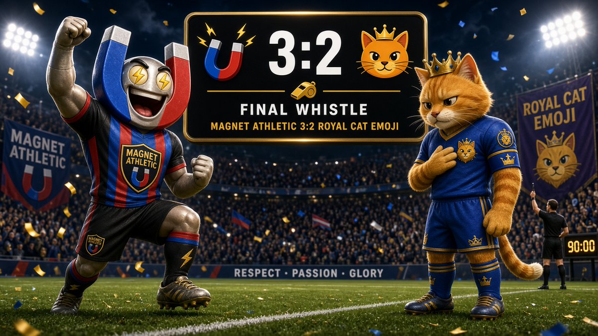 SoccerBallOnSol's tweet photo. 📢 EmojiFi League 📢
🏁 Full-time!
Magnet Athletic 🧲 3:2 🐈 Royal Cat Emoji

🎯 Shots 14–16  🚩 Corners 4–6  🟥 Reds 0–0 https://t.co/IZv5NO0ixU