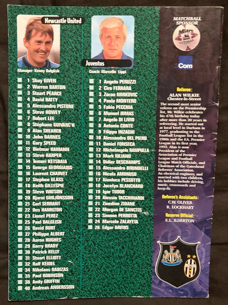NUFCProgrammes's tweet photo. Programme of the Day Number 91
Newcastle United v Juventus
1998/9 Friendly 
Trip up on the train with dad to see United win 2-1 with goals from Dietmar Hamann and Stuart Pearce
Att 32590 https://t.co/5qK5r6Zfsg