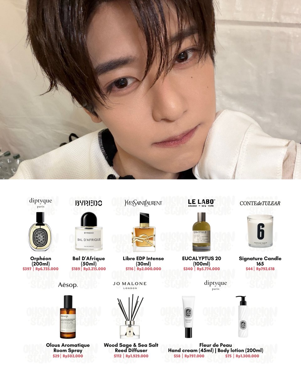 ohsionstyle's tweet photo. SION’s 2026 Fragrance collection so far ~

- Diptyque
- Byredo
- YSL
- Le Labo
- Aesop
- Jo Malone
- Conte de Tulear

#SION #시온 #シオン
#NCTWISH #엔시티위시 #NCT

@nctwishofficial https://t.co/3lWK4hbOEF