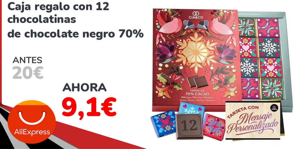 michollo's tweet photo. 🍫 Caja Regalo con 12 Chocolatinas de Chocolate Negro 70% 🎁🖤

¡Un detalle delicioso para los amantes del chocolate negro! Esta caja regalo incluye 12 chocolatinas con un 70% de cacao, perfectas para disfrutar de un momento dulce, compartir con alguien especial o sorprender con un regalo original. Su intenso sabor a cacao convierte cada bocado en un pequeño capricho para cualquier ocasión. 😍

🖤 https://t.co/zvOTdNLxpq

#ChocolateNegro #Chocolate70 #Chocolatinas #CajaRegalo #RegalosOriginales #Dulces #Chollo #Ofertas