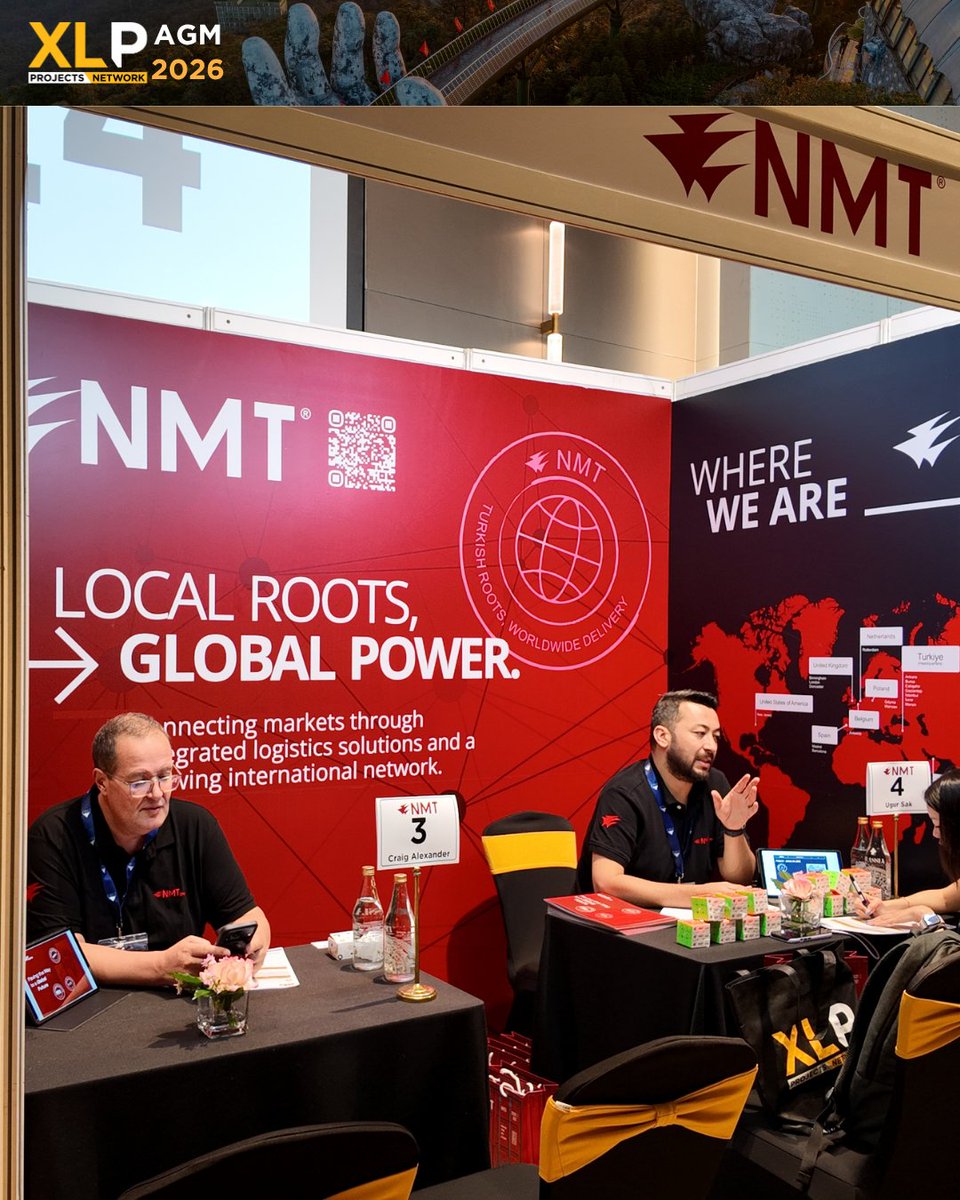 XLPNetwork's tweet photo. Visit the NMT Lojistik A.S booth at #XLPAGM2026 in Da Nang! ✨

#XLProjects #AINetworks #LogisticsNetwork #freightnetworks #heavylift #XLPAGM #Danang #Vietnam https://t.co/FbELNBvysI