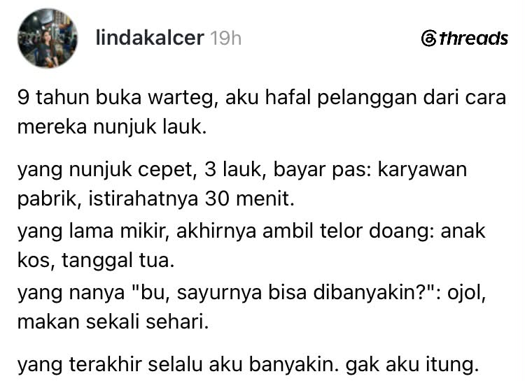 KapudS640's tweet photo. Kak Linda, hatimu baik banget. 😭❤️ Semoga ibu-ibu warteg sedunia yang selalu jadi penyelamat orang-orang bokek dijauhkan dari kemiskinan dan dimasukkan ke surga. Aamiin! 🥹🤲 https://t.co/LbIsDY1Fwy