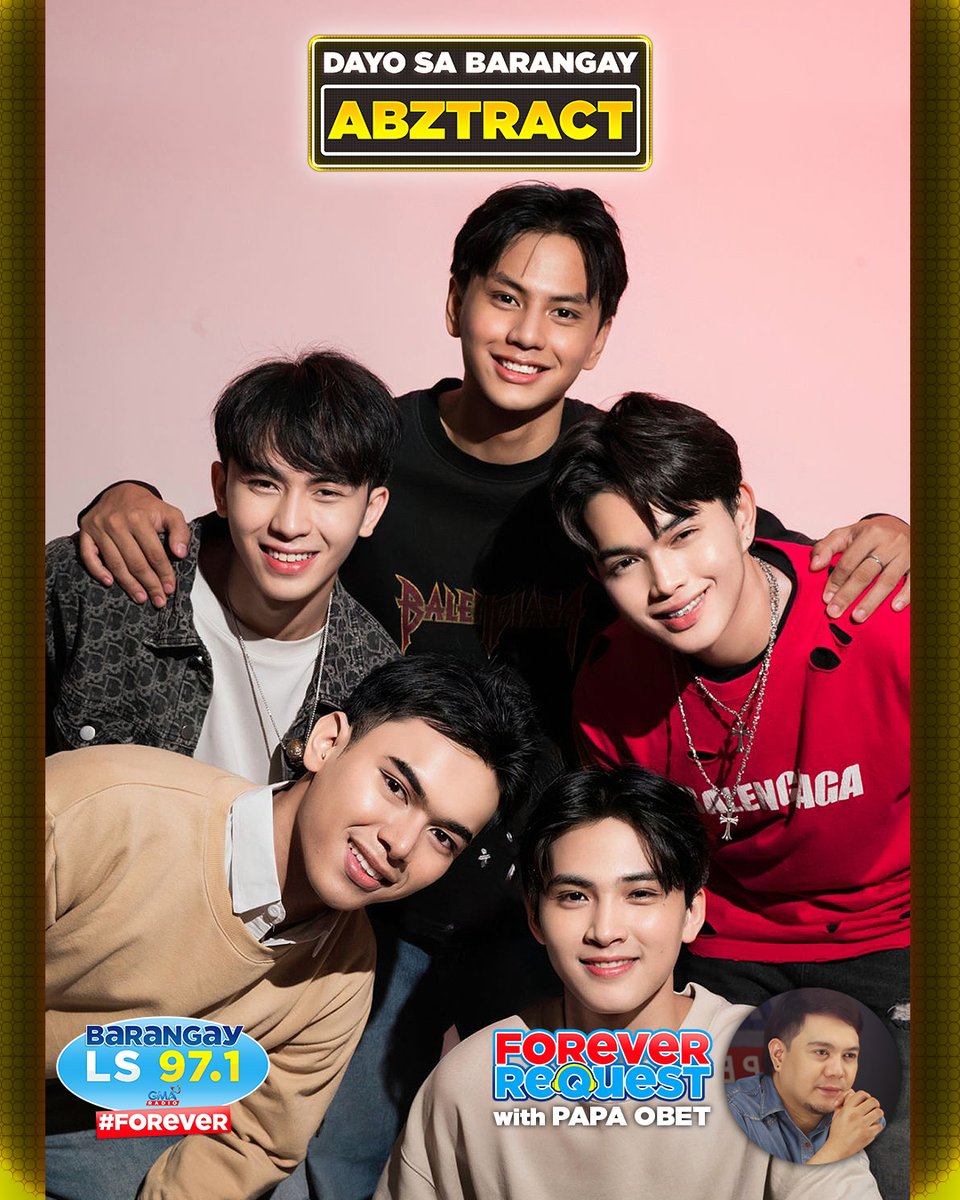 BarangayLSFM's tweet photo. Makakasama natin mamayang 4PM sa #DayoSaBarangay ang ating PPop Boy Group, ang @AbZtractOfc! Tutok lang kayo para sa kulitan at tawanan kasama ang ating Mr. Love Songs na si Papa Obet!

#DayoSaBarangayAbZtract
#AbZtract
#BarangayLS971
#BarangayLS
#BLS https://t.co/8AHj9BMxfU